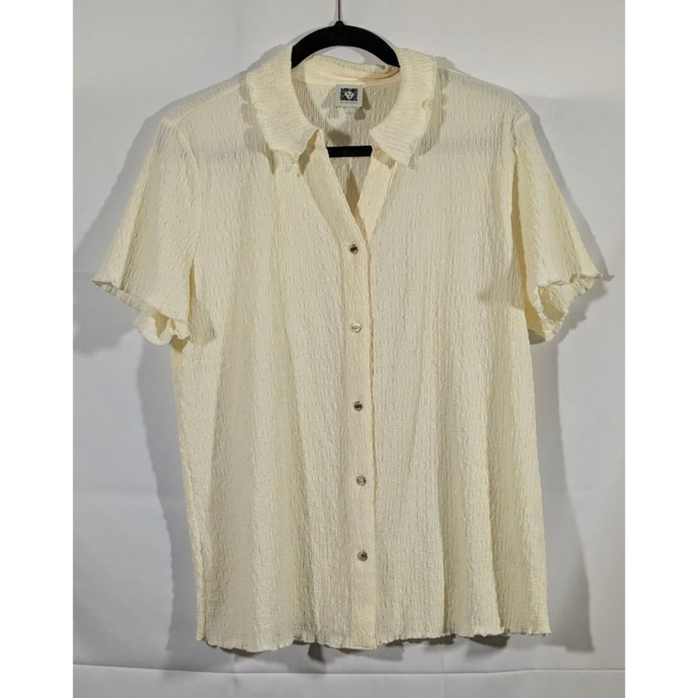 Anne Klein Cream Textured Button Front Blouse Large
